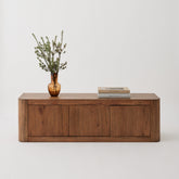 Front view of Oslo 3-Door Low Line Buffet in aged brown oak finish
